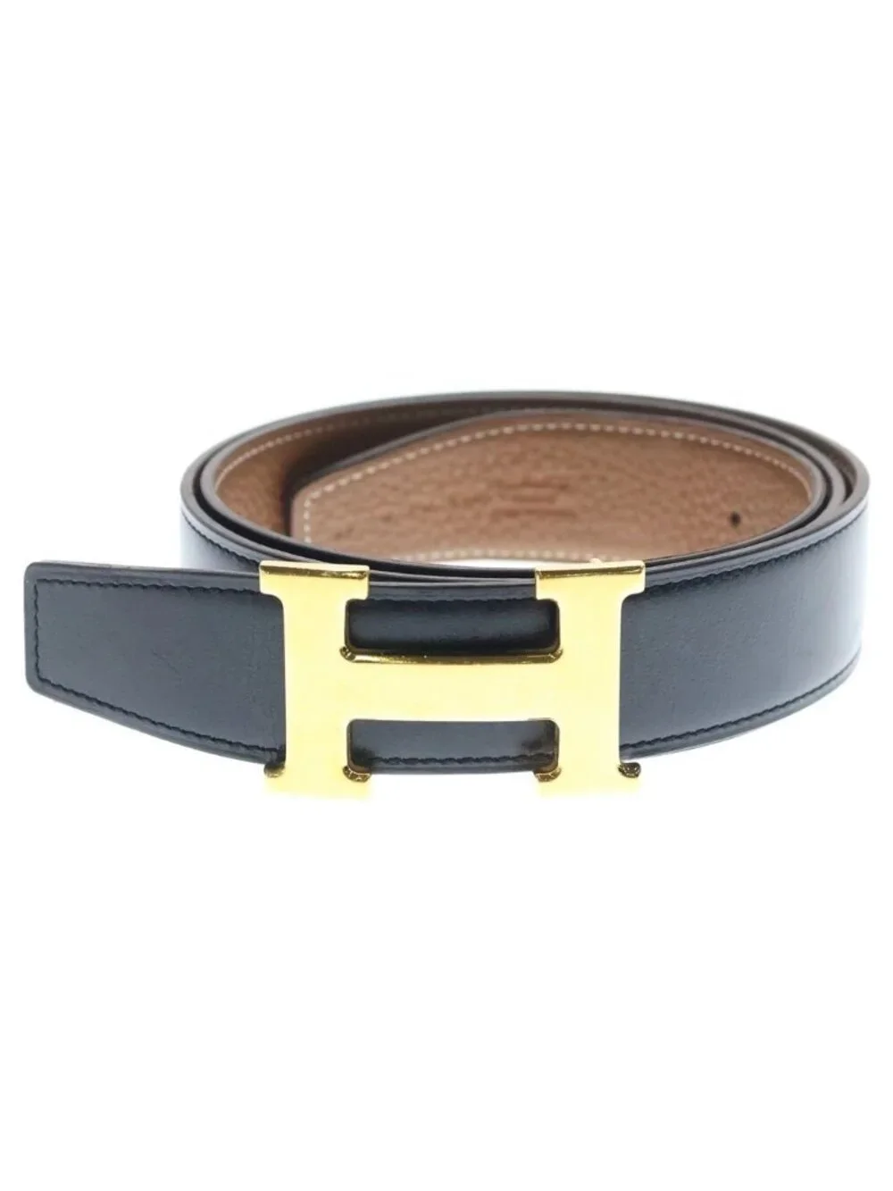 Hermes Constance Buckle Gold Taurillon Clemence Leather Belt Black